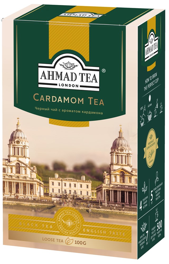 Чай Ahmad Tea, Кардамон, чёрный, листовой, 100г Упаковка - 12 шт.