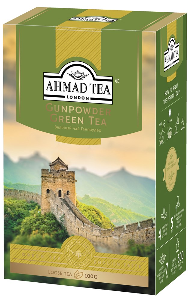 Чай Ahmad Tea, Чай Ганпаудер, зелёный, листовой, в картонной коробке, 100г Штука