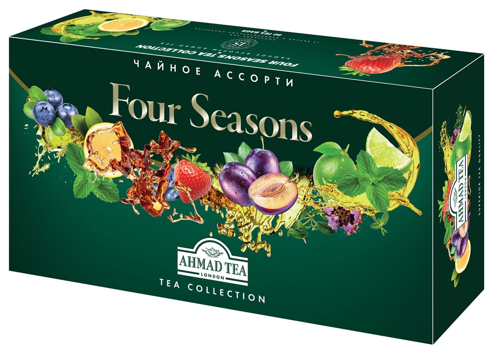 Чайное Ассорти Ahmad Tea Four Seasons набор, пакетики в конвертах из фольги, 15 вкусов, (90 пакетиков) в весеннем дизайне Упаковка - 10 шт.