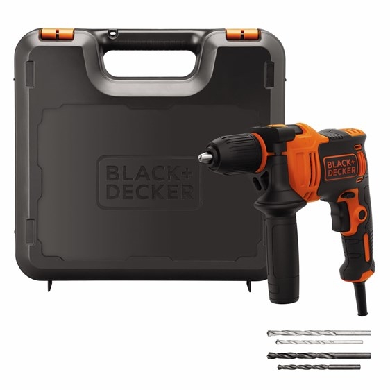 Ударная дрель Omega BLACK+DECKER BEH710K, 710 Вт, БЗП + набор сверел, кейс