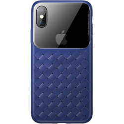 Чехол накладка для Apple iPhone Xs (Baseus Glass & Weaving WIAPIPH58-BL03) (синий) - Чехол для телефона