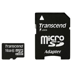 Карты флэш-памяти  Sidex Transcend TS16GUSDHC10 MicroSDHC 16GB + SD адаптер - Карта флэш-памяти