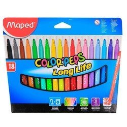 Фломастеры Maped Color'Peps с треуг. заблок. пишущим узлом смываемые в картонном футляре 18 цветов - Фломастер