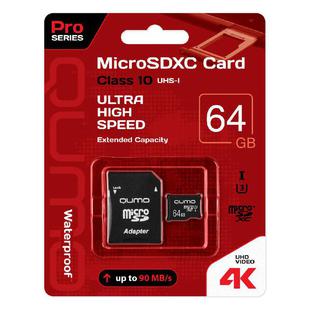 Карта памяти Qumo microSDXC 64GB Class10 UHS-I + SD адаптер (QM64GMICSDXC10U3) - Карта флэш-памяти