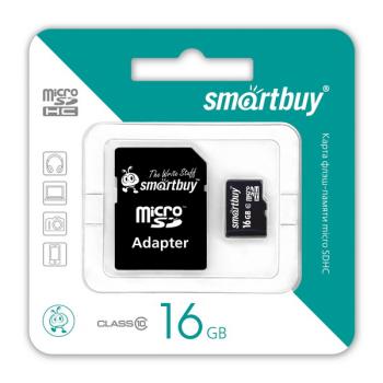 Карта памяти Smart Buy Micro SDHC 16Gb 10 class с адаптером