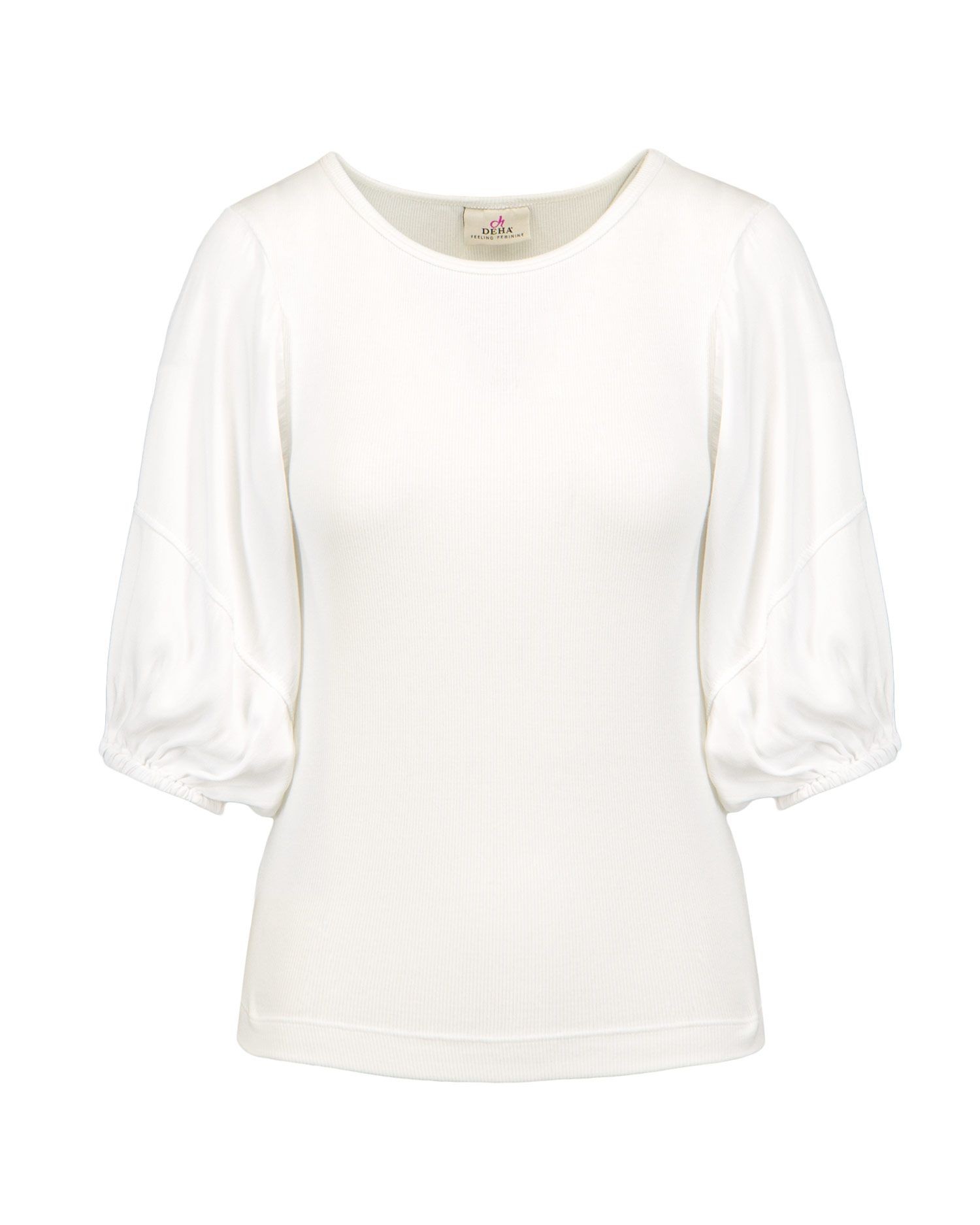 Пуловер женский  Puff Sleeves Ribbed T-Shirt DEHA