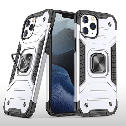 Противоударный чехол Strong Armour Case с кольцом для iPhone 13 Pro Max (Серебро)