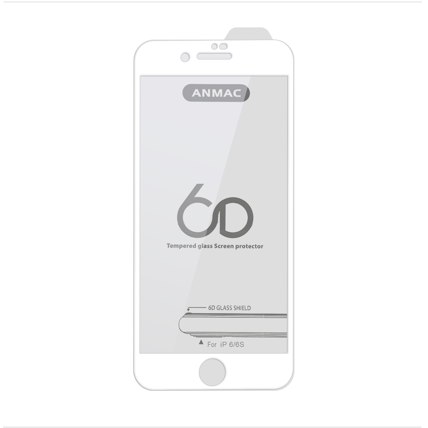   Чехолер Защитное стекло 6D на весь экран ANMAC для iPhone 6, 6s (Белая рамка)