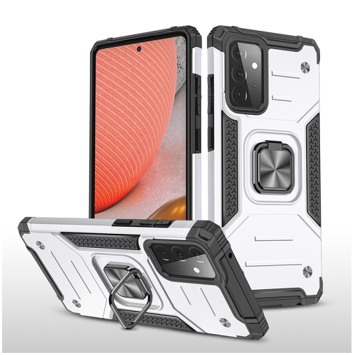 Противоударный чехол Strong Armour Case с кольцом для Samsung Galaxy A72 (Серебристый)