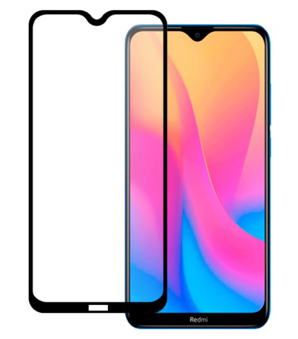 Защитное стекло 6D на весь экран 9H для Xiaomi Redmi 8 (Черная рамка)