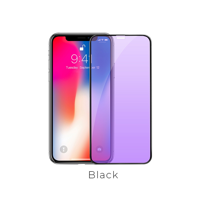  Защитное стекло 3D на весь экран 0.2 мм 9H HOCO SHARKS (A4) для iPhone Xs Max (Anti Blue Ray) (Черная рамка)