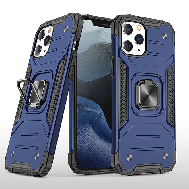 Противоударный чехол Strong Armour Case с кольцом для iPhone 12 Pro Max (Темно-синий)