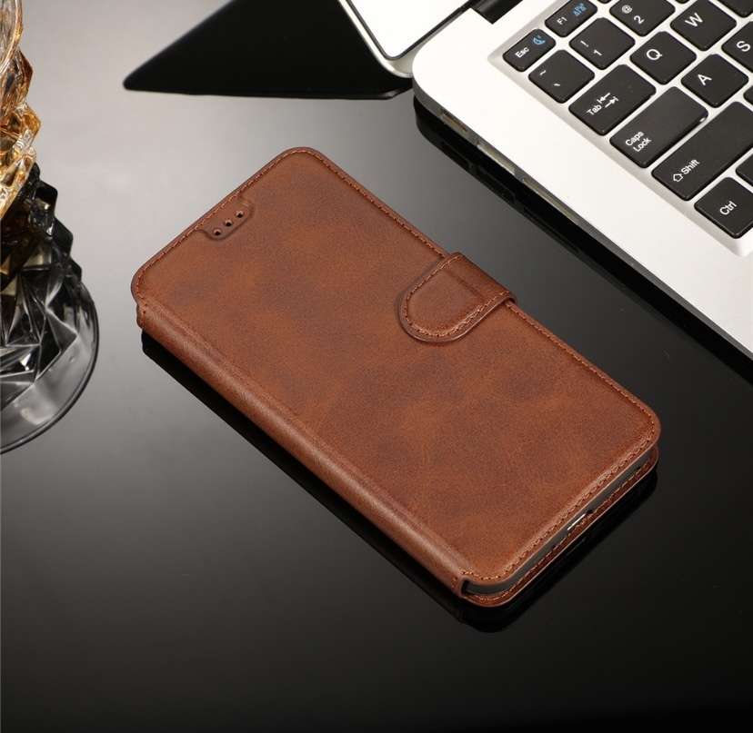 Чехол книжка-подставка кожаный с магнитной застежкой для Xiaomi Redmi Note 8 Pro (Коричневый)