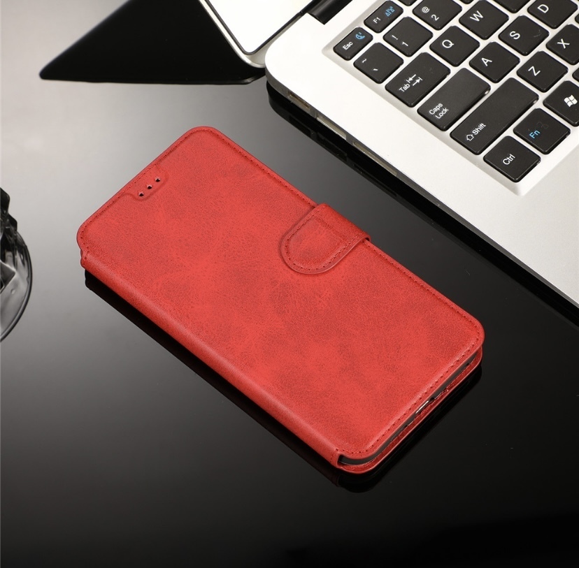 Чехол книжка-подставка кожаный с магнитной застежкой для Xiaomi Redmi Note 8 Pro (Красный)