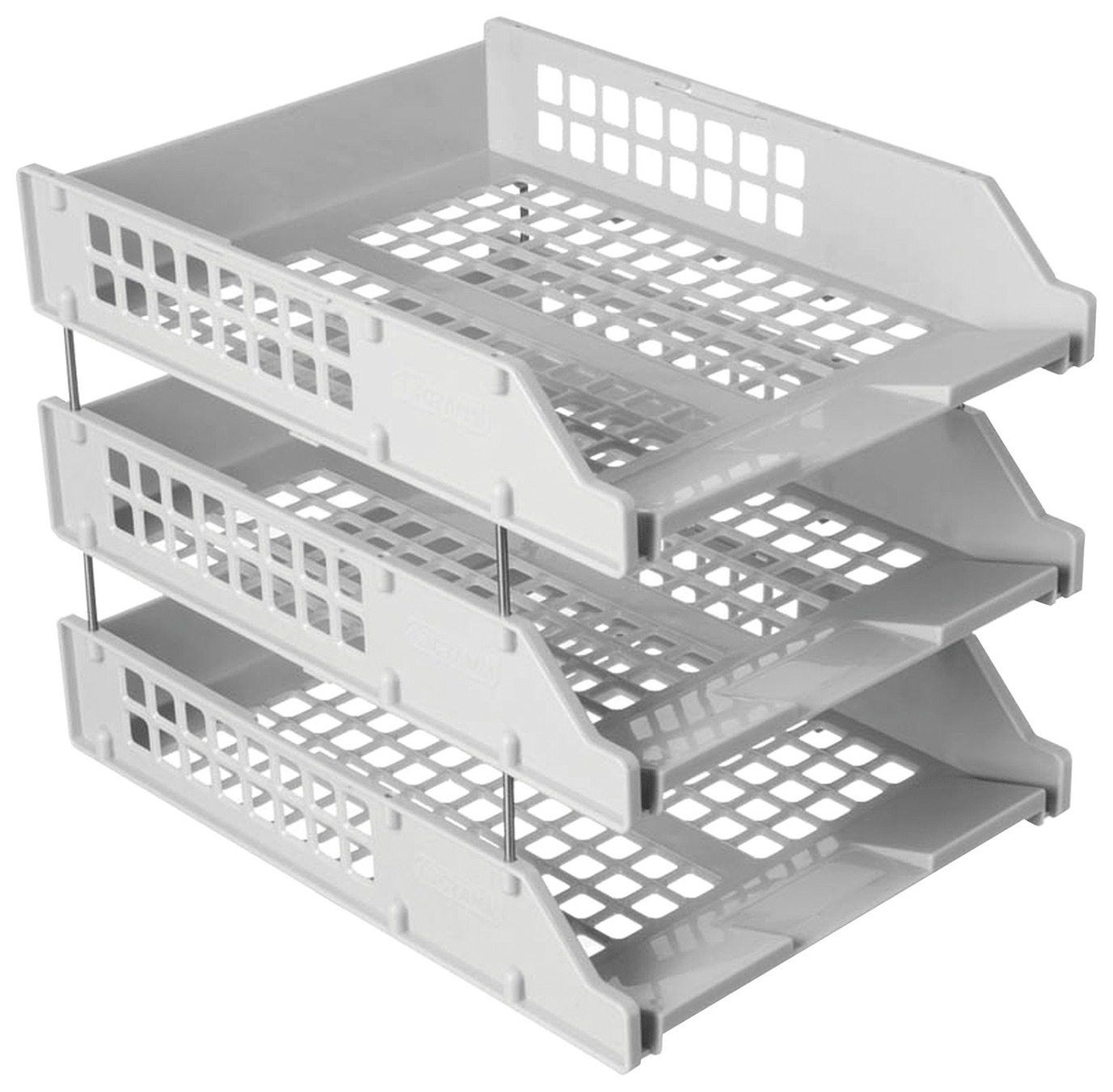 Лотки горизонтальные для бумаг, набор 3 шт. (340х260х240 мм), на металлических стержнях, серые, Стамм Strong