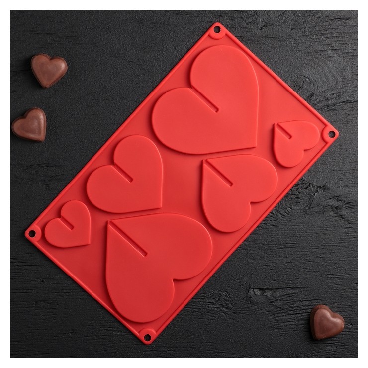Форма для шоколада 17×29 см «Сердце 3d», 6 ячеек (8,5×6,2 см)
