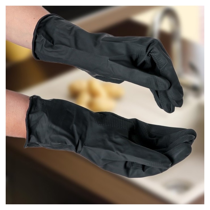   Белорис Перчатки хозяйственные защитные, химически стойкие, латекс, размер L, 55 гр, цвет чёрный