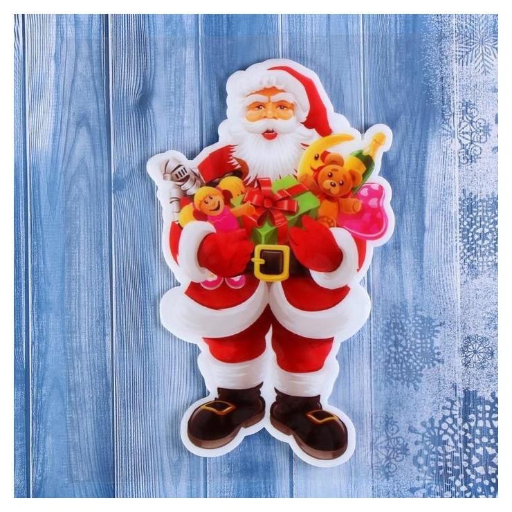 Наклейка на стекло Дед мороз с игрушками 11х17,5 см