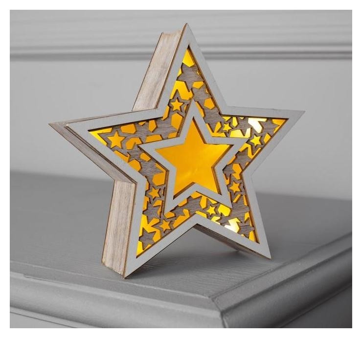 Фигура деревянная Звезда, 16х16х5 см, 2*aаa (Не в компл.) 5 Led,т/белый