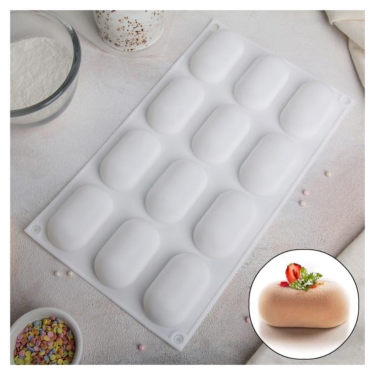 Форма для муссовых десертов и выпечки «Савоярди», 29,7×17,2 см, 12 ячеек (4×6,5 см), цвет белый