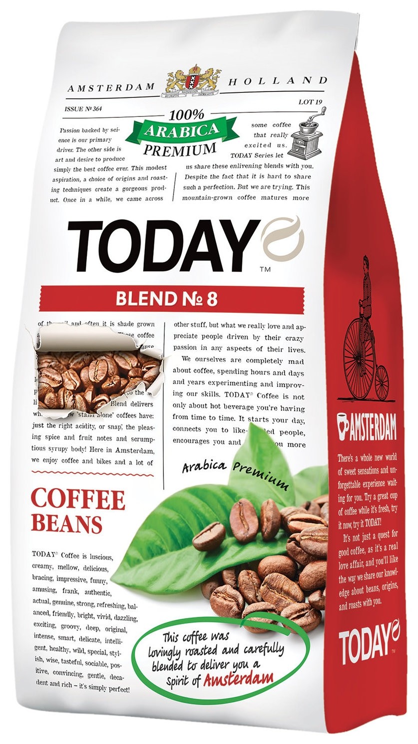 Кофе в зернах Today Blend №8, натуральный, 800 г, 100% арабика, вакуумная упаковка, то80004003