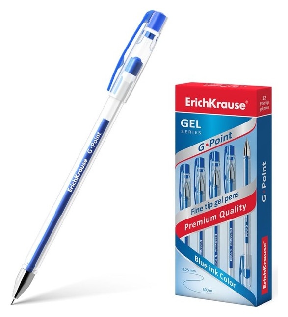 Ручка гелевая G-point, узел-игла 0.38 мм, чернила синие, длина линии письма 500 метров