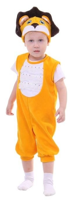 Карнавальный костюм для мальчика Лев от 1,5-3-х лет, велюр, 2 предмета: комбинезон, шапка