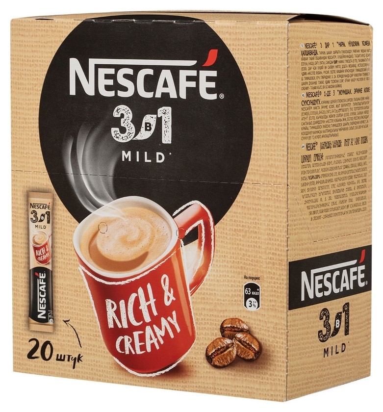 Кофе Nescafe 3 в 1 мягкий раств., шоу-бокс, 20штx14,5г