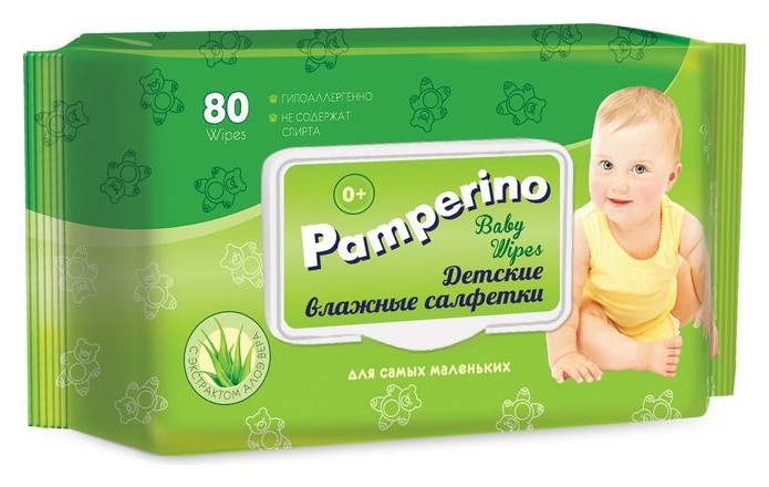Салфетки и платочки Салфетки влажные Pamperino детские 80шт в упаковке с клапаном