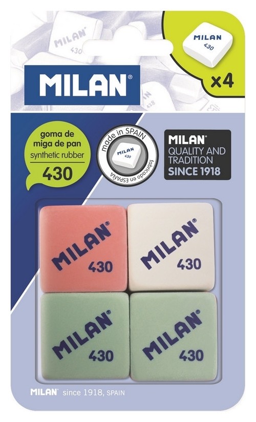 Ластик каучук Milan 430, 4 штуки в блистере (Bmm9215)