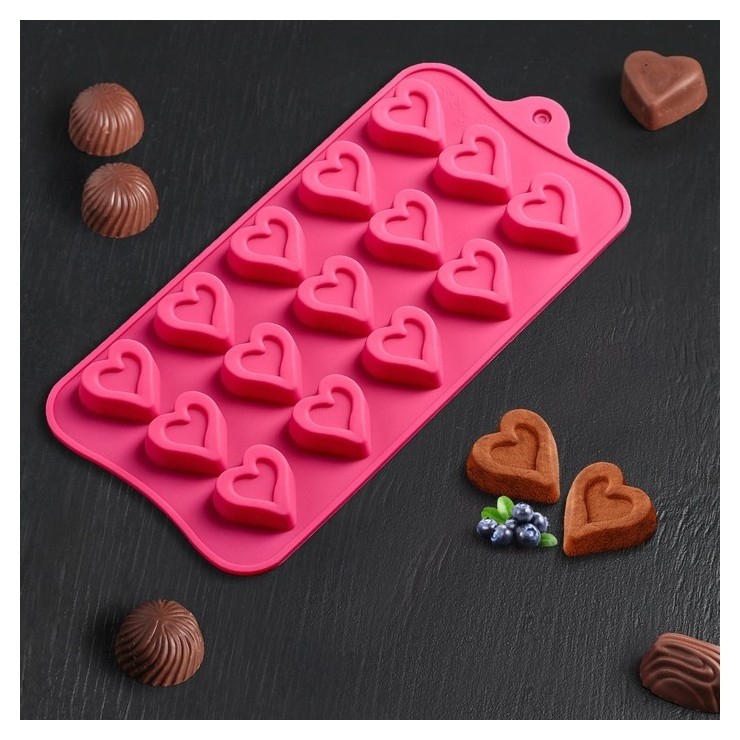 Форма для льда и шоколада «Сердечко», 21×10 см, 15 ячеек (2,7×2,8 см)