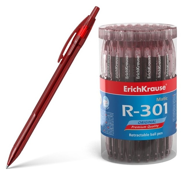 Ручка шариковая автоматическая Erich Krause R-301 Original Matic, узел 0.7 мм, чернила красные