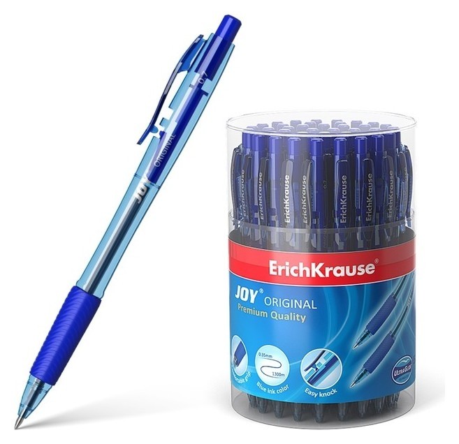 Ручка шариковая автомат Erichkrause JOY Original, комфортное письмо, синяя