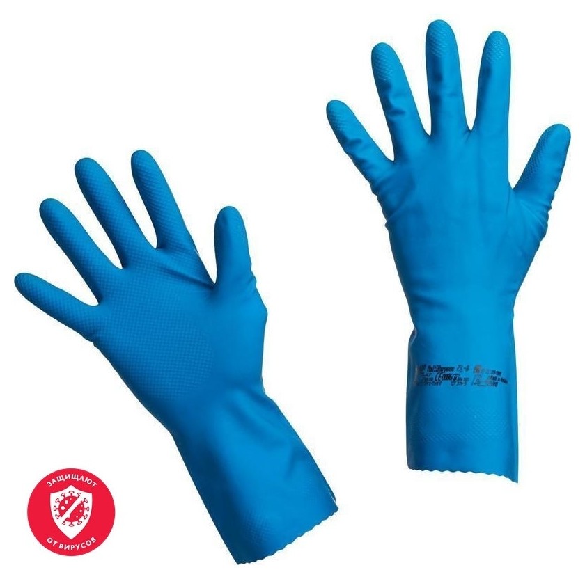 Перчатки защитные Перчатки резиновые Vileda Profes латекс хлопков.напылен синий р-р M 100753
