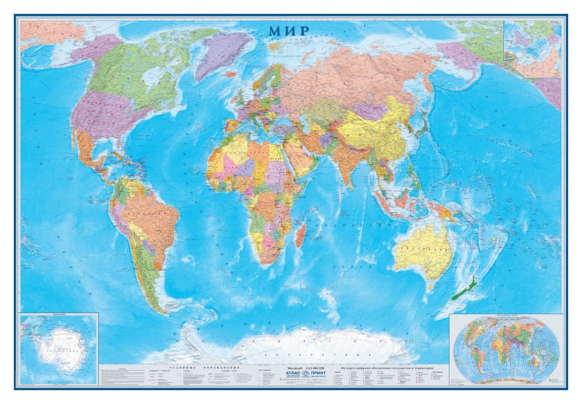 Настенная карта Мир политическая 1:15млн., 2,33х1,58м.