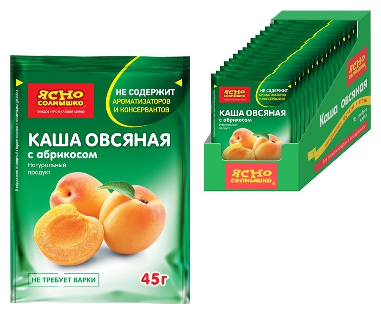 Продукты быстрого приготовления Каша овсяная ясно солнышко с абрикосом, 15штx45г