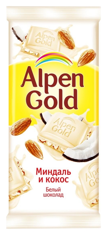 Шоколад Alpen Gold белый с миндалём и кокосовой стружкой, 85г