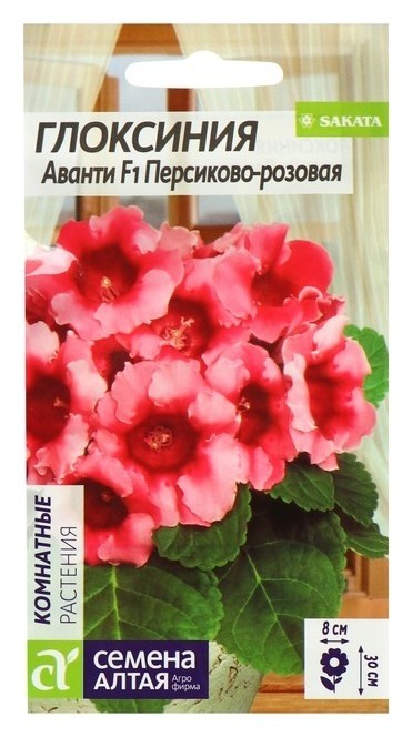 Семена комнатных цветов глоксиния Аванти персиково-розовая F1, Мн, цп, 8 шт.