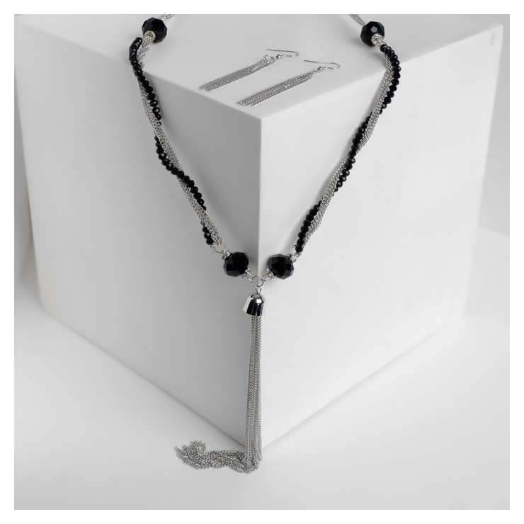 Набор 2 предмета: серьги, бусы Унисон накрученность, цвет чёрный в серебре