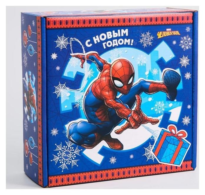 Коробка подарочная складная С новым годом, человек-паук, 24.5 × 24.5 × 9.5 см