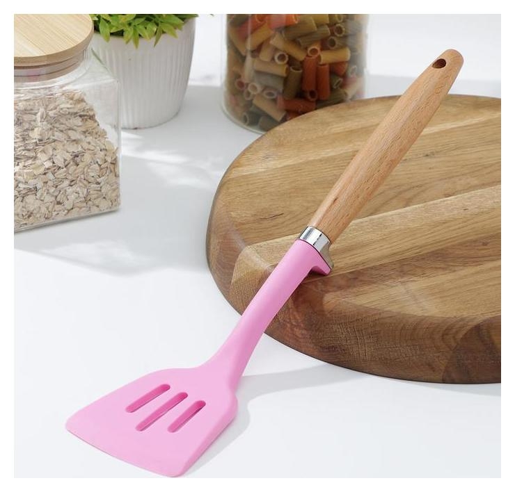 Лопатки кухонные Лопатка с прорезями доляна «Стелла», 29×8×2,5 см, цвет розовый