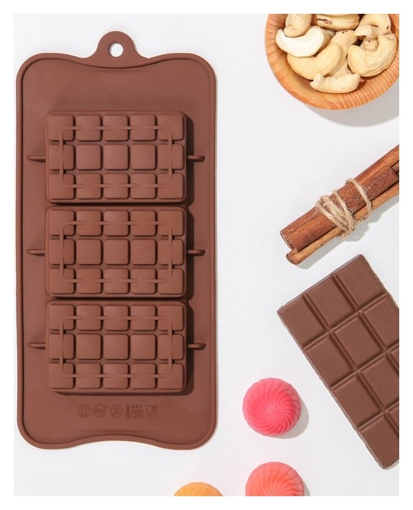 Форма для шоколада «Мини-десерт», 3 ячейки, 22×11×1 см, цвет шоколадный