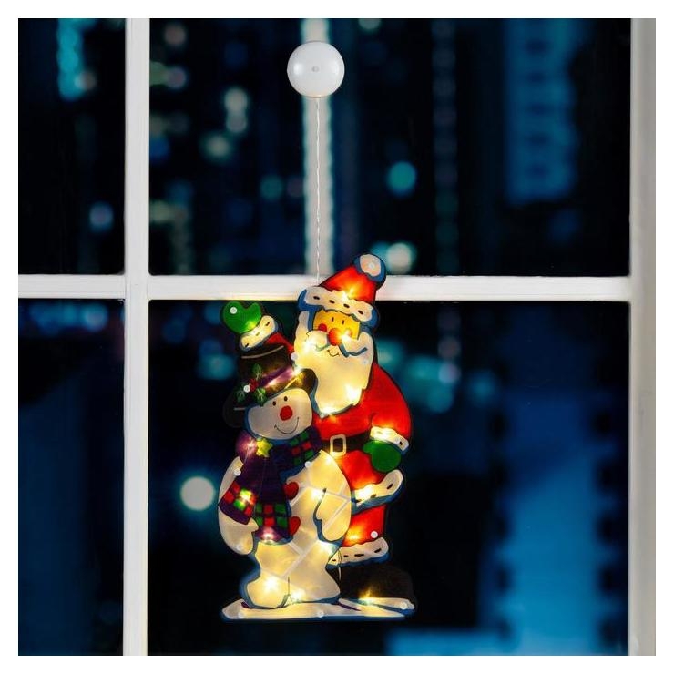 Светодиодные украшения  Белорис Светодиодная фигура на присоске «Дед мороз и снеговик» 25 × 44 см, пластик, батарейки ааах3 (Не в комплекте), свечение тёплое белое
