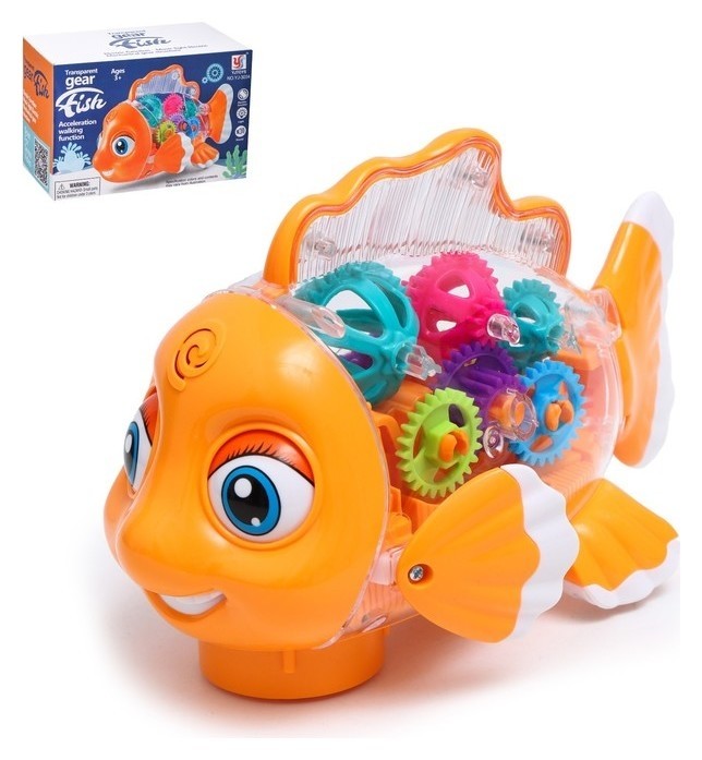 Музыкальные игрушки Рыбка «Шестерёнки», свет и звук, работает от батареек, цвет оранжевый