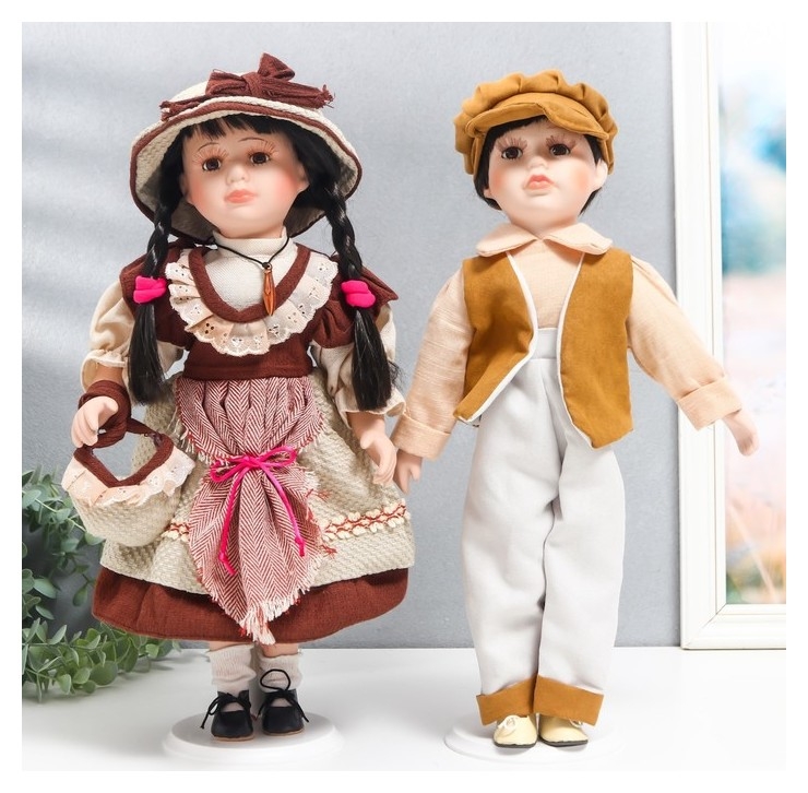 Кукла коллекционная парочка Нина и олег, терракотовые наряды набор 2 шт 40 см