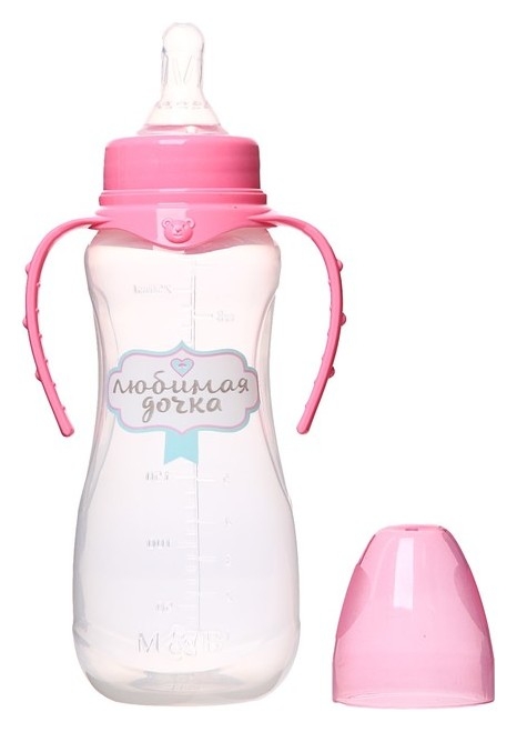 Бутылочки для кормления  Белорис Бутылочка для кормления «Любимая доченька» детская приталенная, с ручками, 250 мл, от 0 мес., цвет розовый