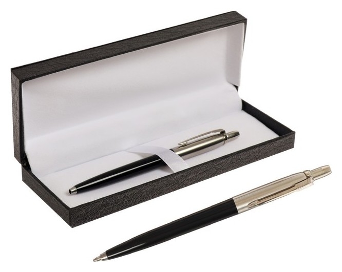 Ручка подарочная шариковая в кожзам футляре автоматическая ПБ J,корпус черный/серебро