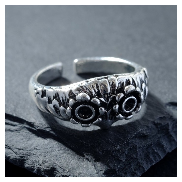 Кольцо Перстень сова, цвет чернёное серебро, безразмерное