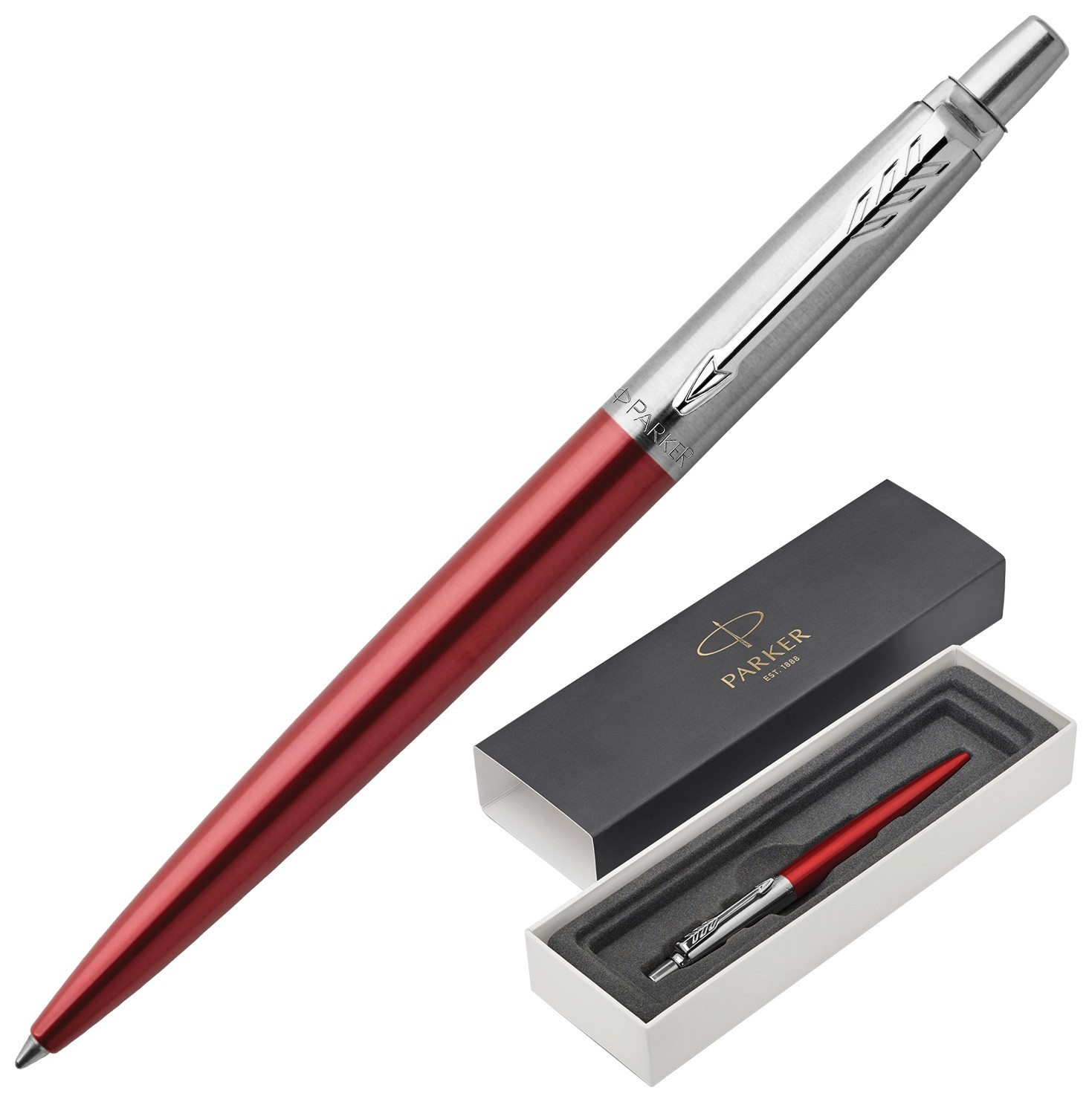 Ручка шариковая Parker Jotter Core Kensington Red Ct, корпус красный, хромированные детали, синяя