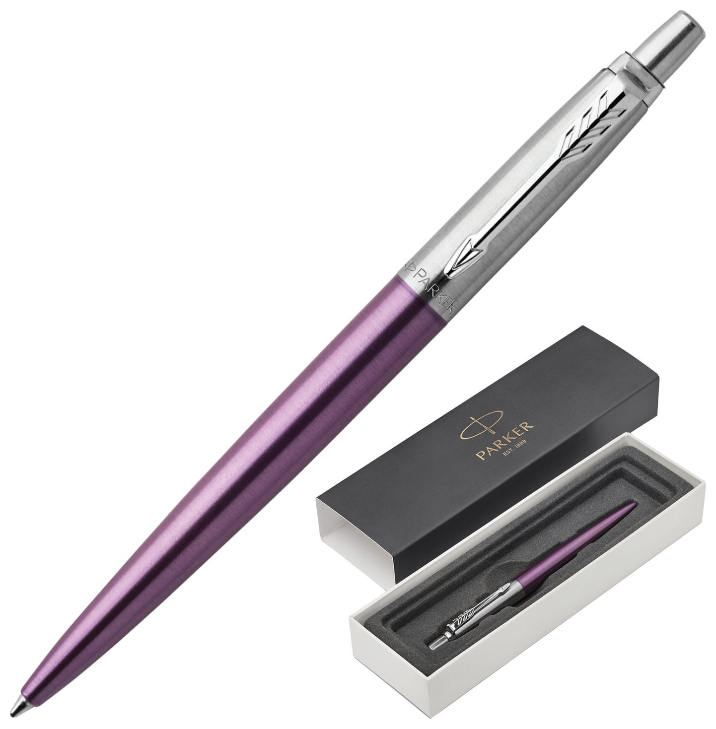 Ручки шариковые подарочные Ручка шариковая Parker Jotter Core Victoria Violet Ct, корпус фиолетовый, хромированные детали, синяя